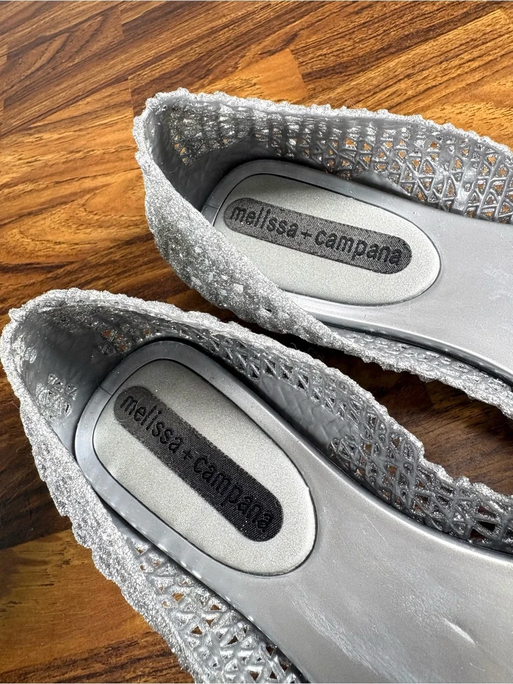 Melissa x Campana Papel Silver Glitter Jelly Ballet Flats Womens 6